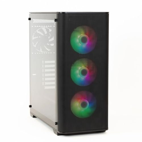 Fox Spirit FG1 - Boîtier PC - Moyen Tour - 3 Ventilateurs ARGB Inclus - Compatible avec Carte mère ATX, Micro ATX, Mini ITX, E-ATX - Panneau latéral en Verre trempé - Noir