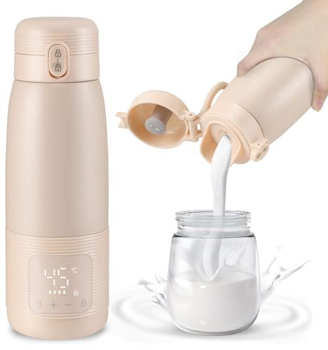 Chauffe Biberon Portable sans Fil, Chauffe Biberon Portable Grande Capacité 500ML, Chauffage Rapide et Contrôle de la Température Précise pour le lait Maternel, Chauffe Biberon pour Voyage (02)