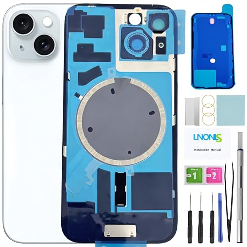 LNONLS 15 Ersatz-Rückglas für iPhone 15, wasserdicht, Kameralinse, professionelles Reparaturwerkzeug-Set (blau)