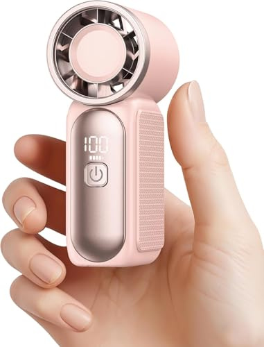 gaiatop Portable Handheld Mini Fan, 6 Speeds 16900 RPM High Velocity Personal Summer Essential with LED Display, USB Rechargeable, with Lanyard for Makeup, Travel, Outdoor, Gift for Women Girl, Pink