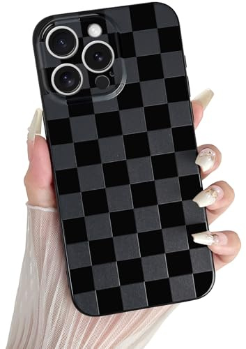 SmoBea Case for iPhone 13 Pro, Cute Checkered Checkerboard Pattern Design Soft TPU Silicone Phone Case with Camera Protection Slim Shockproof Protective Case for Women Girls - Black
