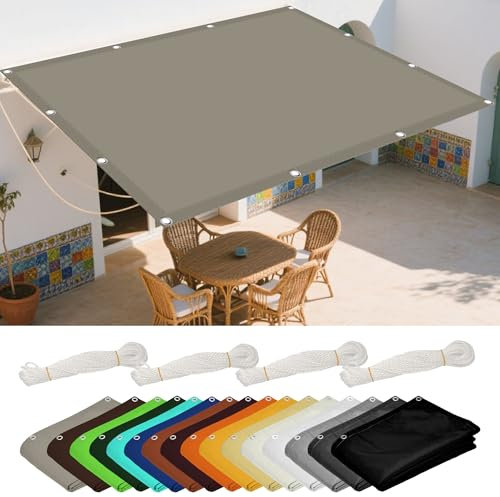 Voile d'ombrage Camouflage 9 x 9 m Imperméable, Protection Contre UV Toile Parasol de Potager avec Oeillets et Cordons pour Potager Serre Terrasse Patio Jardin, Kaki