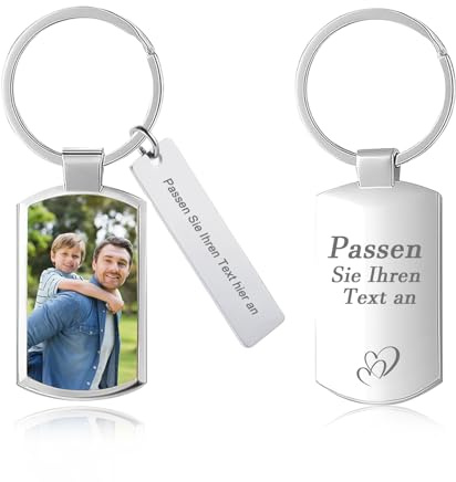 QSZ Schlüsselanhänger Personalisiert aus Edelstahl mit Fotos und Gravur personalisierbares Foto Geschenk für Papa Partner