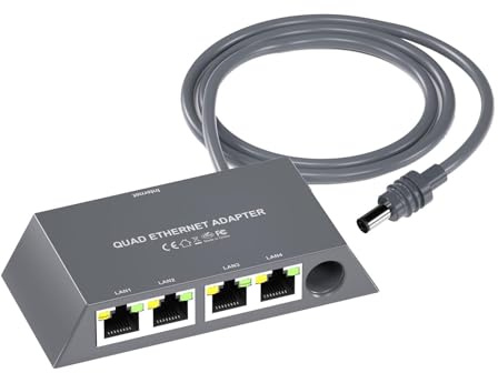 Fockety Satellite Ethernet Adapter, 1 to 4 Ports, USB Ethernet Adapter for Wired External Network, 4 Devices Networked Simultaneously Up to 1 Gbps