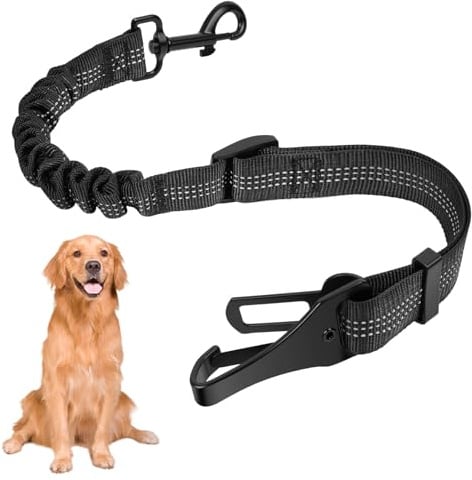 OSDUE Cinturón de Seguridad Coche para Perros, 70cm-90cm Arnés de Seguridad Ajustable y Elástico para Mascotas Doble Enganche para Perros y Gatos, para Modelos de Coches Familiares
