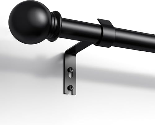 PeSenp Curtain Poles 87-243cm, 16mm Diameter Black Curtain Rod | with Bracket and Finial, Metal Material, Suitable for Light/Sheer, Eyelet Curtains, for Windows in Living room, Bedroom, Door