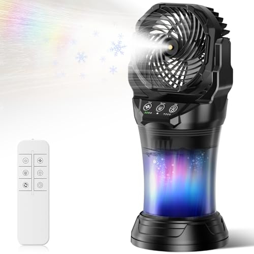 Ocikry Ventole nebulizzanti per esterni, ventilatore portatile con batteria da 30000 mAh e telecomando, serbatoio da 2 litri e modalità nebbia a 4 velocità, sollievo dal calore estremo per campeggio