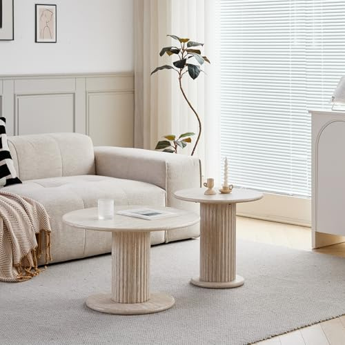 DEYARNA HOME 2er-Set Moderne Stapelbare Couchtische, Runde Beistelltische aus MDF mit Zylindrischem Fuß | Platzsparendes, Kompaktes Design für Kleine Räume | Wohnzimmer, Schlafzimmer (Hellgelb)