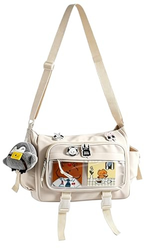 GZXGMY Ita Bag Kawaii Umhängetasche Y2K, Messenger Bag für Damen mit transparentem Fenster, Pins und Anhängern, leichte Handtasche für Anime, Schule, Alltag