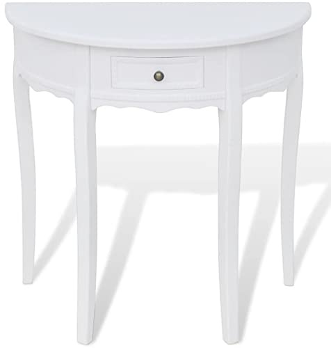 pokgdf Console blanche avec tiroir semi-circulaire pour couloir - Meuble solide en MDF et pin avec design compact et espace de rangement pratique