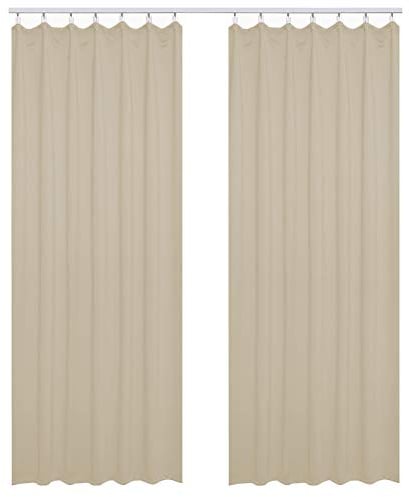 WOLTU Vorhang Blickdicht Gardinen mit Kräuselband für Schiene, 2er Set Leichte & weiche Verdunklungsvorhänge wärmeisolierend Thermovorhang Kälteschutz für Wohnzimmer Schlafzimmer, 135x245cm, Sand