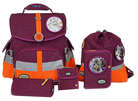 School-Mood Schulranzen-Set Timeless 7-tlg Katze 91701 viola