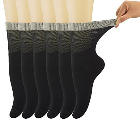 Yomandamor 6 Pairs Ladies Bamboo Diabetic Crew Socks Seamless Soft top Socks,Size 3-8 UK