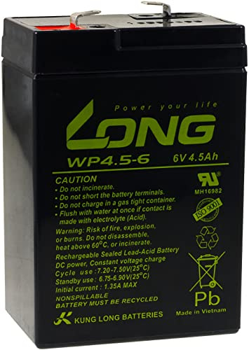 KungLong Bleiakku WP4.5-6 Ersatz für FIAMM Typ FG10451, 6V, Lead-Acid