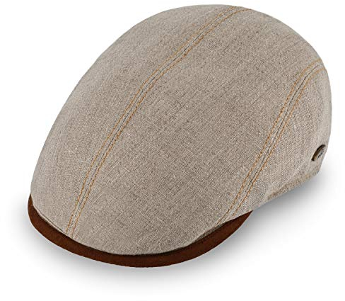 fiebig Brighton Flatcap aus Leinen | Schirmmütze mit Baumwollfutter | Schiebermütze mit Kontrastnähten (60-XL, beige)