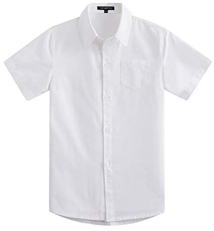 Spring&Gege Jungen Kurzarm Einfarbig Formale Baumwoll Hemden Klassisch Schuluniform Shirts für Kinder, Weiß, 7-8 Jahre