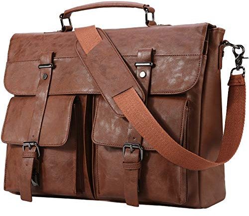 Seyfocnia Sac messager en cuir pour homme, sacoche vintage pour ordinateur portable, sacoche pour ordinateur portable 17,3, sac d'école ou de travail (marron)