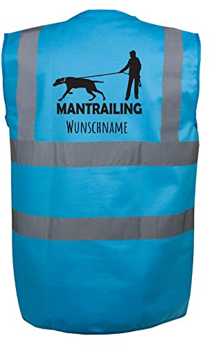 Tierisch-tolle Geschenke Mantrailing Hundesport Warnweste Sicherheitsweste mit Namen oder Text personalisiert (Motiv 8) Türkis XL