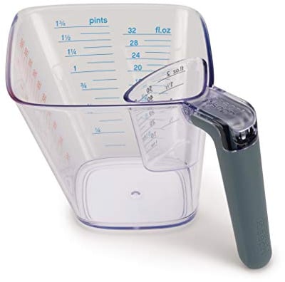 Joseph Joseph Align Angled 2-Piece Easy-Read Measuring Jug Set, 1 x 1L 1 x 50ml- Plastic, White
