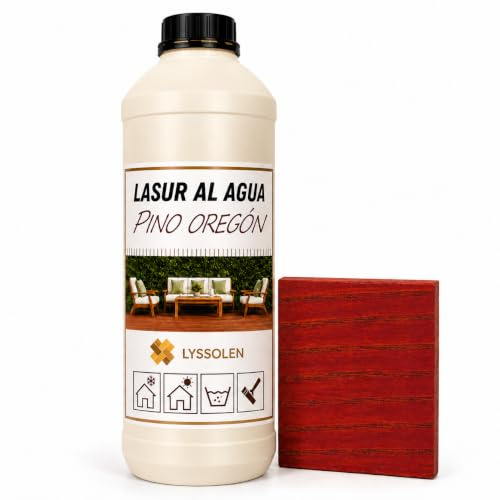 LYSSOLEN Lasur Protector Barniz Madera Exterior e Interior | Al Agua, Poro Abierto, Satinado Color Pino Oregón | Impermeabilizante con Filtro UV para Terrazas, Vallas, Vigas y Muebles | 1 Litro