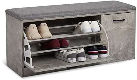 Mondeer Schuhbank, Schuhregal mit Sitzfläche Ablagebank mit Schuhablage aus Holz Geeignet für Flur und Eingang, 100 x 30 x 46 cm (Grau)