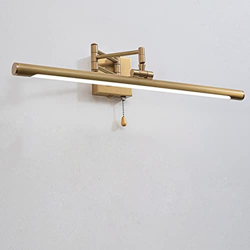 WRMING 7W LED Spiegellampe Badezimmer mit Schalter Vintage Messing Spiegelleuchte Retro Verstellbar Badleuchte Neutralweiß 4000k Bad wandleuchte für Spiegelschränke und Spiegel, 35cm, 560lm,Messing