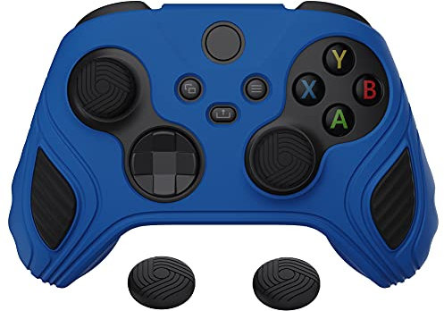 PlayVital Funda de Silicona para Xbox Series X/S - Cubierta Protectora Antideslizante de Tacto Suave con 6 Tapas para Joysticks, Protector de Goma para Mando (Edición Escorpión-Negro & Azul)