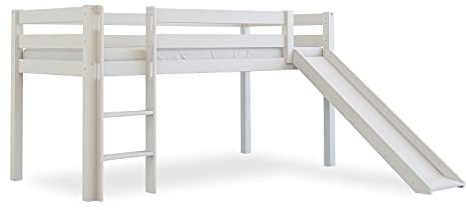 Betten-ABC Bubema Sam Kinder Hochbett, Buche massiv (Ausführung: Mit Rutsche; Farbe: Weiß lackiert)