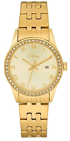 s.Oliver Armbanduhr Damen Quarzuhr Analog, mit Edelstahl Armband, Gold, 5 bar Wasserdicht, Kommt in Uhren Geschenk Box, 2033564