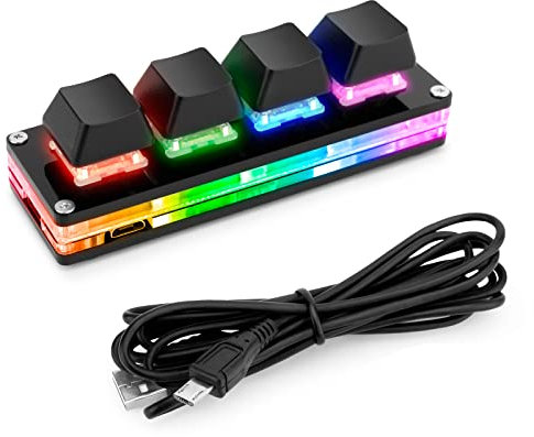 Ecarke Black OSU Keypad 4 Key Gaming Keyboard, USB Mini 4 Key Keypad Mechanical Gaming PC Keyboards Programming Macro with Software OSU HID Standard Keyboard.（Upgrade Cherry Shaft & RGB LED）