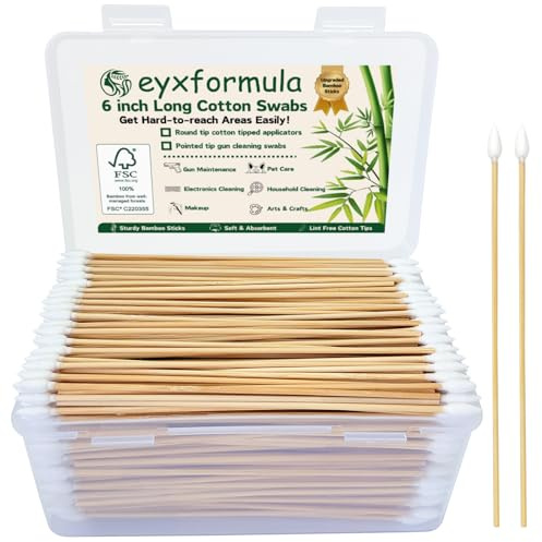 Eyxformula Pointed Gun Cleaning Swabs, 6 Inch Sturdy Bamboo Sticks, 600 Pcs | FSC Certified, Lint-Free Precision Tip Long Cotton Swabs for Firearm Maintenance, Electronics, Detailing, Tight Space, Crafts