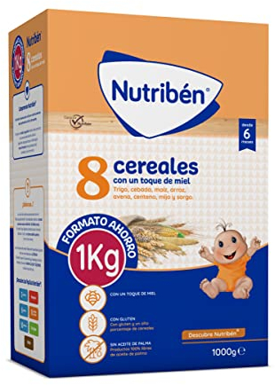 Nutribén Papilla 8 Cereales y Miel, 1000g, Sin Aceite de Palma, Alimento para Bebés, desde los 6 Meses