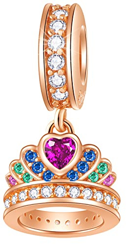 Charms pendentif couronne princesse diadème en or rose, pour bracelet femme pandora, perles crown de reine royale en argent sterling avec cz coloré, cadeaux d'anniversaire pour fille/niece/tante