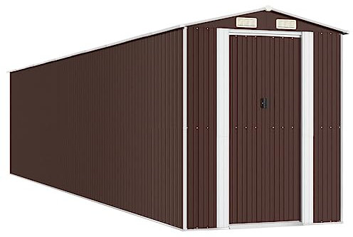 vidaXL Cobertizo Jardín Caseta Herramientas Patio Trasero Césped Parque Piscina Almacenamiento Exteriores Acero Galvanizado Marrón Oscuro