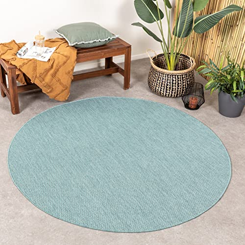 FRAAI | Home & Living In- & Outdoor Teppich Rund - Costa Türkis - Wetterfest - Polypropylen - Flachgewebe - Balkon, Garten/Terrasse - Terrasse - Rug