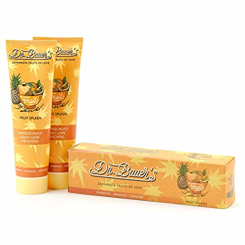 Dr. Bauer's Fruits of Love FRUIT SPLASH Zahnpasta, Zahncreme in nachhaltige 90ml Tube und Verpackung, mit tollen Geschmacksrichtungen, 2er Pack (2x 90ml)