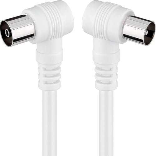 Levitantes Cavo TV 5 metri full HD cavo coassiale antenna angolare 90 gradi per TV e radio, spina maschio a femmina, cavo bianco dritto