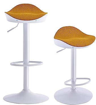 Kidol & Shellder Taburetes Altos de Cocina Sillas de Comedor Juego de 2 Blanco Amarillo Forro Polar Teddy Cojín de Asiento con Respaldo Giratorio 360° Ajustable en Altura de PU y Metal Hogar Bistro