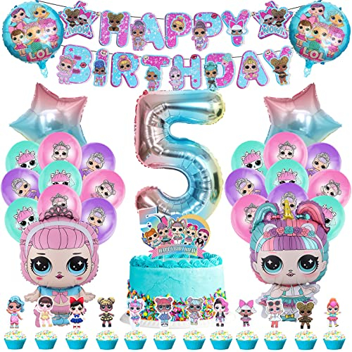 51 Pcs Lol Deko Geburtstag Mädchen, Lol Luftballons Geburtstag 5 Jahre, Lol Helium Ballon, Surprise Cake Decor, Lol Banner, Lol 5. Geburtstag Ballon Deko, Lol Party Geburtstag Set 5 Jahre