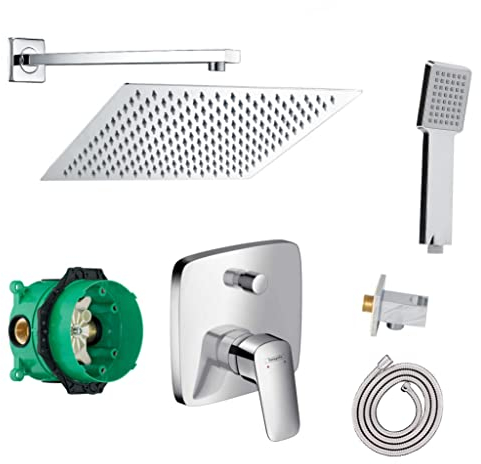 vanvilla Sistema doccia con miscelatore incasso doccia di Hansgrohe Logis e doccia a pioggia vanvilla con miscelatore, soffione doccia angolare, kit doccia HGE100 cromo