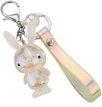 ZDHC Niedlicher Hase Schlüsselanhänger Kawaii Acryl Kaninchen Auto Schlüsselanhänger Zubehör Cartoon Tier Rucksack Charm Anhänger für Frauen Mädchen, weiß, One size