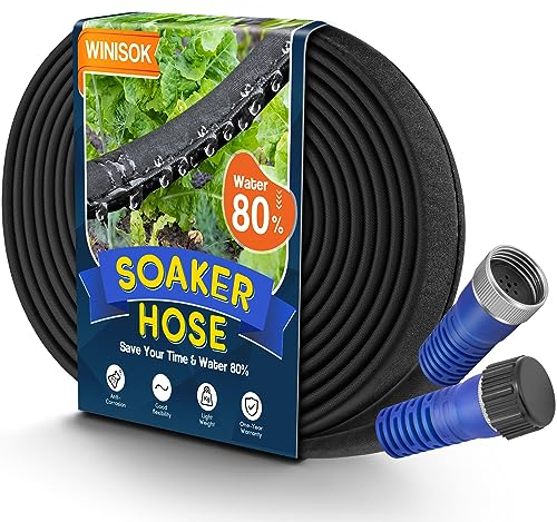 Winisok Verdickter, flacher Gartenschlauch – robuster doppellagiger Tropfschlauch – spart 80 % Wasser, flexibel, auslaufsicher, Tropfbewässerungsschlauch für Gartenbeete und Rasen