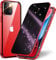 Privacy Case for iPhone 13 Mini Double-sided Cover,360 Full Body Protection Built-in Anti-peeping Screen and Camera Protector Metal Bumper Front and Back Tempered Glass Anti-Spy Case,Clear Red