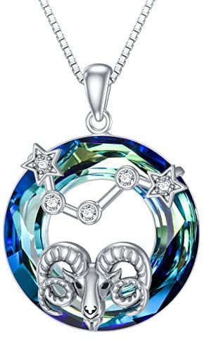 enjoylifecreative Damen Widder Sternzeichen Kristall Halskette 925er Sterling Silber Aries Geburtsstein Horoskop Anhänger Kette Sternbild Astrologie Schmuck Geschenke für Frauen Mädchen