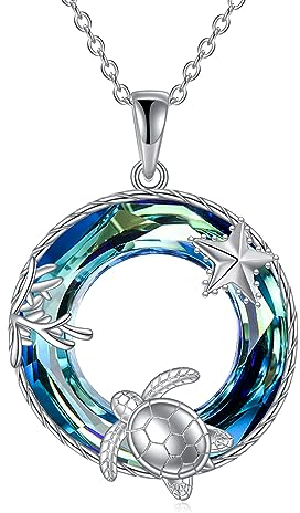 YAFEINI Schildkröten Kette für Damen S925 Sterling Silber Ozean Kristall Schildkröten Halskette Anhänger Schmuck für Mädchen