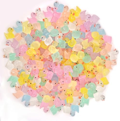 APOMOONS 120 Stück Mini Enten, Leuchtende Miniatur Harz Enten, Bunte Kleine Enten, Mini Enten Figuren für Handwerk Weihnachtsfeier Miniaturgarten Topfdekorationen zum Selbermachen
