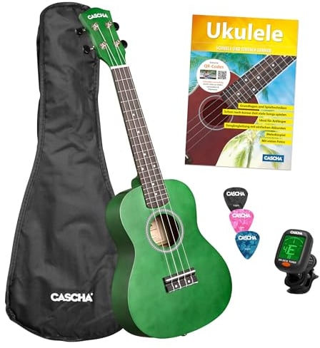 Concert Ukulele Linden Green Set (incl. Bag, 3 Picks, Book, Tuner)