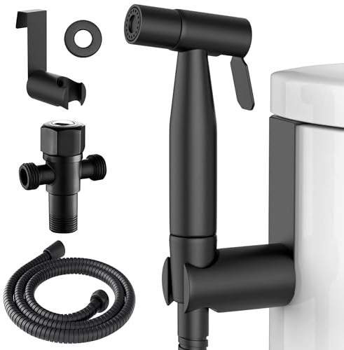 Douchette wc noir mat complet acier inox avec tuyau de 2 metres support et vanne de derivation douchette wc noire douchette toilette wc noir kit douchette wc noir kit hygiene wc noir