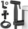 Hygienische Dusche für WC, schwarz, komplett aus Edelstahl, mit Schlauch, 2 m, Halterung und Umstellventil, Schwarz, Schwarz, hygienische Dusche, Schwarz