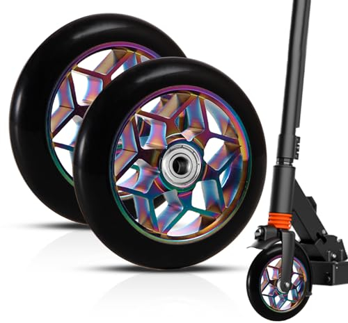 SPORWAY Stunt Scooter Rollen 110mm: 2 StückStunt Scooter Räder mit ABEC-9 Lager, Kick Scooter Rollen Verdickte Langlebigkeit PVC für alle Roller mit 110mm Rädern